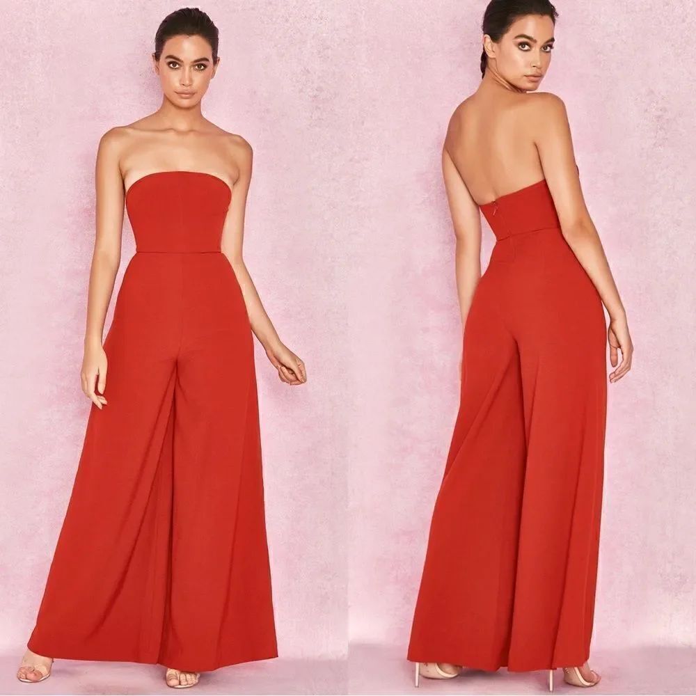 House of CB MARIEFRANCE RUST WIDE LEG CORSET JUMPSUIT